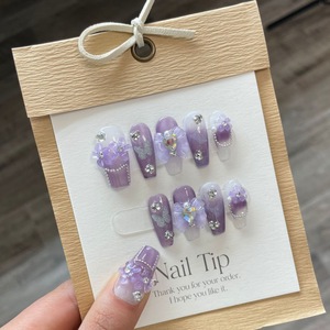 FCJ Set Manicure fatta a mano 10 pezzi pura Nail Art con punte lunghe e motivo quadrato Halal certificate unghie finte con colla