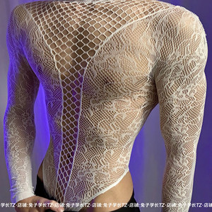 New men's sexy lingerie mesh bodysuit, flirtatious and playful, abstinent style, perfect for boyfriend's Halloween outfit. - Product Image 2
