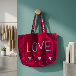 Deep <b>Red</b> Solid Color Velvet Tote <b>Handbag</b> Fashionable Embroidery Open Closure Lightweight Washable for Daily Use in Summer Autumn - Product Image 3
