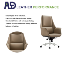 Chaise de bureau de direction ergonomique de luxe moderne Aston S-081B en cuir véritable, réglable en hauteur, pivotante, chromée