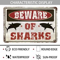 Panneau en métal drôle Avertissement Méfiez-vous des requins pour la décoration murale de bord de mer-Panneau en étain rétro 8x12 pouces