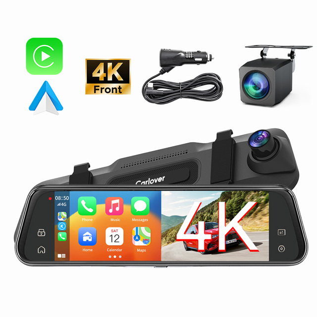 4K 10 Inch CarPlay & Android Auto Mirror Link Reverse View Carplay 4K Dash Camera for Car Dvr Camera Carlover AI Dashcam