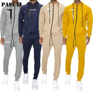PASUXI Casual Set Mens Spring And Autumn New Street Style Youth Air Layer Hooded Zipper Mens Sports Suit