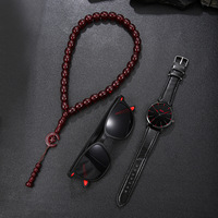 Nouvel ensemble cadeau 3 pièces pour homme : montre à quartz avec bracelet en cuir, lunettes de soleil et chapelet étoile-lune 2026