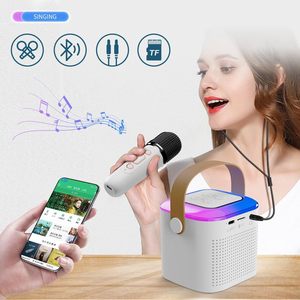 Y1 Mini All-<span class=keywords><strong>In</strong></span>-<span class=keywords><strong>One</strong></span> Karaoke <span class=keywords><strong>Speaker</strong></span> Met Draadloze Rgb Licht Microfoon Tf Kaart 2 Microfoons Voor Bluetooth Systeem - Product Image 2