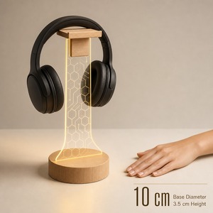 Bodyfree Acrylic LED Gaming Headset Stand Solid Wood Base RGB <b>Warm</b> <b>White</b> <b>Light</b> Custom Engraving Wholesale For Gamers - Product Image 1