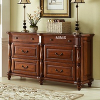 MINIS Commode en bois massif brun antique de style américain, armoire latérale rétro, 9 tiroirs, multifonctionnelle, chambre à coucher/salon