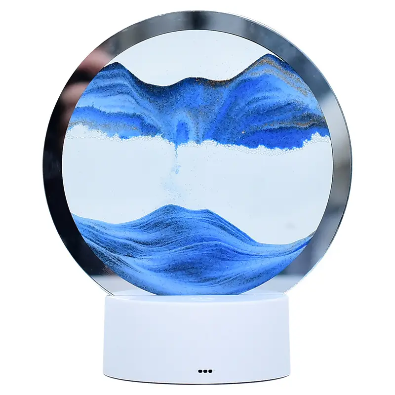 7 couleurs LED coulant sable peinture lampe de Table 3D mobile sable Art photo rond verre sablier veilleuse lampe de chevet décor à la maison