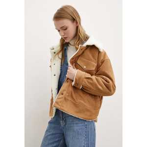 Chaqueta Safari de Gamuza Color Tabaco con Forro de Felpa, Manga Larga, Abrigo para Mujer - Product Image 5