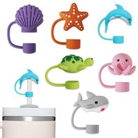 Capuchon de paille en silicone de série d'animaux marins de conception créative de dessin animé