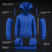 Sweat-shirt à capuche uni personnalisé avec fermeture éclair intégrale et cordons de serrage, sweat-shirt de sport décontracté, sweat-shirt unisexe tendance pour homme