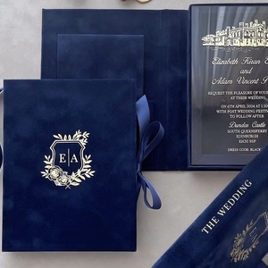Caja de Invitación de Boda Rígida de Terciopelo de Lujo, Reciclable, con Papel de Arte, Tarjeta Acrílica, Lámina Dorada, Borla y Cinta, Embalaje Personalizado Reutilizable - Product Image 2