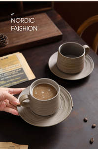 <span class=keywords><strong>Supporto</strong></span> MSH Logo americano in gres americano fatto a mano retrò ceramica arabica ceramica tazza da <span class=keywords><strong>caffè</strong></span> e piattino - Product Image 2