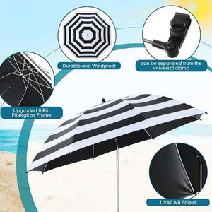 Sombrilla Universal Resistente para Silla de Playa, con 8 Varillas, Resistente al Viento, Desmontable, con Diseño de Rayas, para Uso en Patio - Product Image 2