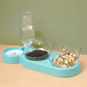 Commercio all'ingrosso 3 in 1 Pet gatto e cane alimentatore Anti-turbe Design con alimentatore automatico acqua ciotola di plastica per animali domestici 2 ciotole per cani