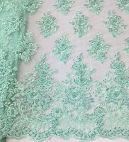 Tela de Encaje con Lentejuelas y Cuentas Azul Marino de Lujo para Vestidos de Novia, Alta Calidad, Bordados de Doble Cara