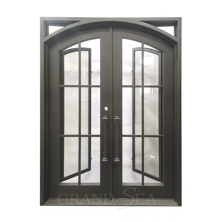 Indonesia acoustic proof traditional design three panels security main exterior entry wrought iron door for courtyard