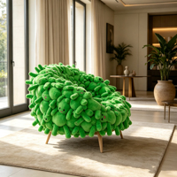Fauteuil d'appoint créatif en peluche verte fantaisie, fauteuil individuel artistique avec pieds en bois FYZ, ergonomique, durable, design