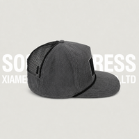 Casquettes Snapback Soochic en velours côtelé gris avec boucle en plastique, casquette à 5 panneaux à visière plate en maille, patch brodé, décontractée, sportive, unisexe
