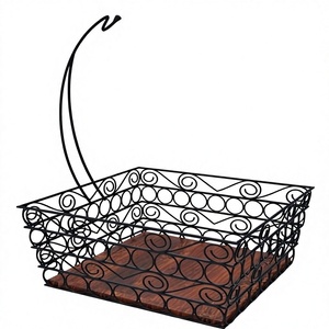 Panier de rangement carré en fil métallique noir avec base à motifs, vente en gros, directement de l'usine, OEM ODM, rangement robuste en treillis métallique - Product Image 1