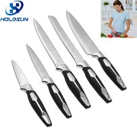 Ensemble de couteaux de chef en acier inoxydable de qualité alimentaire Royal Line avec logo personnalisé, 6 pièces, avec manche coloré doux pour une utilisation en cuisine