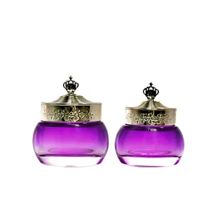 Gesichts-körper-hautcreme-verpackungsdosen 15 g 30 g 50 g kundendefiniertes leeres gradientes lila kosmetisches glas cremedose mit einzigartiger kunststoffkappe