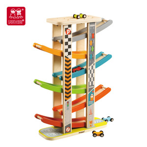 Juguete Educativo Preescolar para Niños, Torre Deslizante con Pista de Carreras de <span class=keywords><strong>Madera</strong></span>, Juego de <span class=keywords><strong>Madera</strong></span> con Pista de Carreras y Estacionamiento - Product Image 1