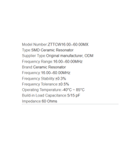 Résonateur céramique ZTTCW SMD 2520 2,5 x 2,0 mm 16,00 à 60,00 MHz Plus ou moins 0,5 % pour horloge MCU