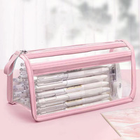 Trousse à crayons japonaise transparente en PVC, grande capacité, sac de rangement de papeterie étanche, 4 couleurs, ABI BY-L189