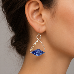 Orecchini Pendenti Vintage Blu a Forma di Trapezoide, Gioielli Geometrici Bicolore alla Moda per Donne - Product Image 2