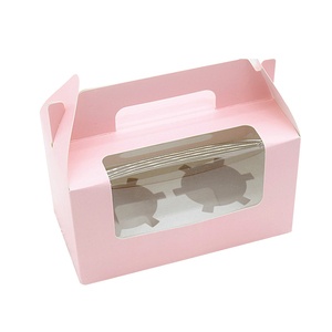 Wholesale Cheap Custom Color Paper <strong>Carrier</strong> Two Cheese Cup Cake Packaging <strong>Cupcake</strong> Box with Window - Product Image 1
