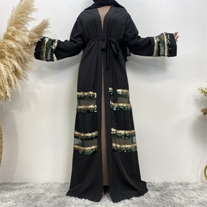 1811 #   Abaya Sencilla para Mujeres Musulmanas, con Lentejuelas Brillantes, Transparente, Cárdigan de Moda Islámica, Kaftán de Dubái - Product Image 5