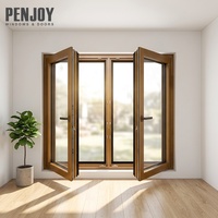 Ventana Abatible de Aluminio y Madera Penjoy, Apertura Interior, Doble Acristalamiento, Vidrio Templado Low-E, Rotura de Puente Térmico, Estilo Europeo