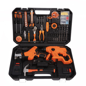 Ensemble d'outils d'électricien robuste de 105 pièces, perceuse au lithium, scie sauteuse, fraise d'angle, faucille, pioche, étui rigide portable - Product Image 1