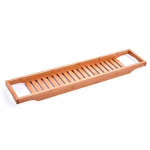 Support de rangement pour baignoire en bambou blanc, 1 niveau, plateau amovible pour verre à vin, téléphone, tablette - Product Image 5