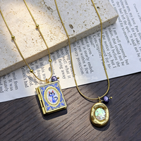 Collier en acier inoxydable en gros, breloque de Noël en émail, médaillon photo ouvrable, renne, livre, chat, maman, pour bijoux de fêtes en gros