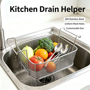 304 Stainless Steel <b>Mesh</b> <b>Basket</b>, Metal <b>Storage</b> <b>Mesh</b> <b>Basket</b>, Hole-free <b>Storage</b> <b>Basket</b>, Draining <b>Basket</b> - Product Image 4