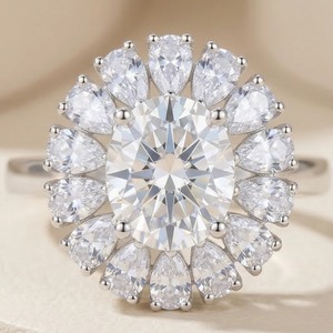 Bague de fiançailles en argent <span class=keywords><strong>sterling</strong></span> 925 avec halo de zircon cubique ovale, style vintage floral, pour femmes - Product Image 2