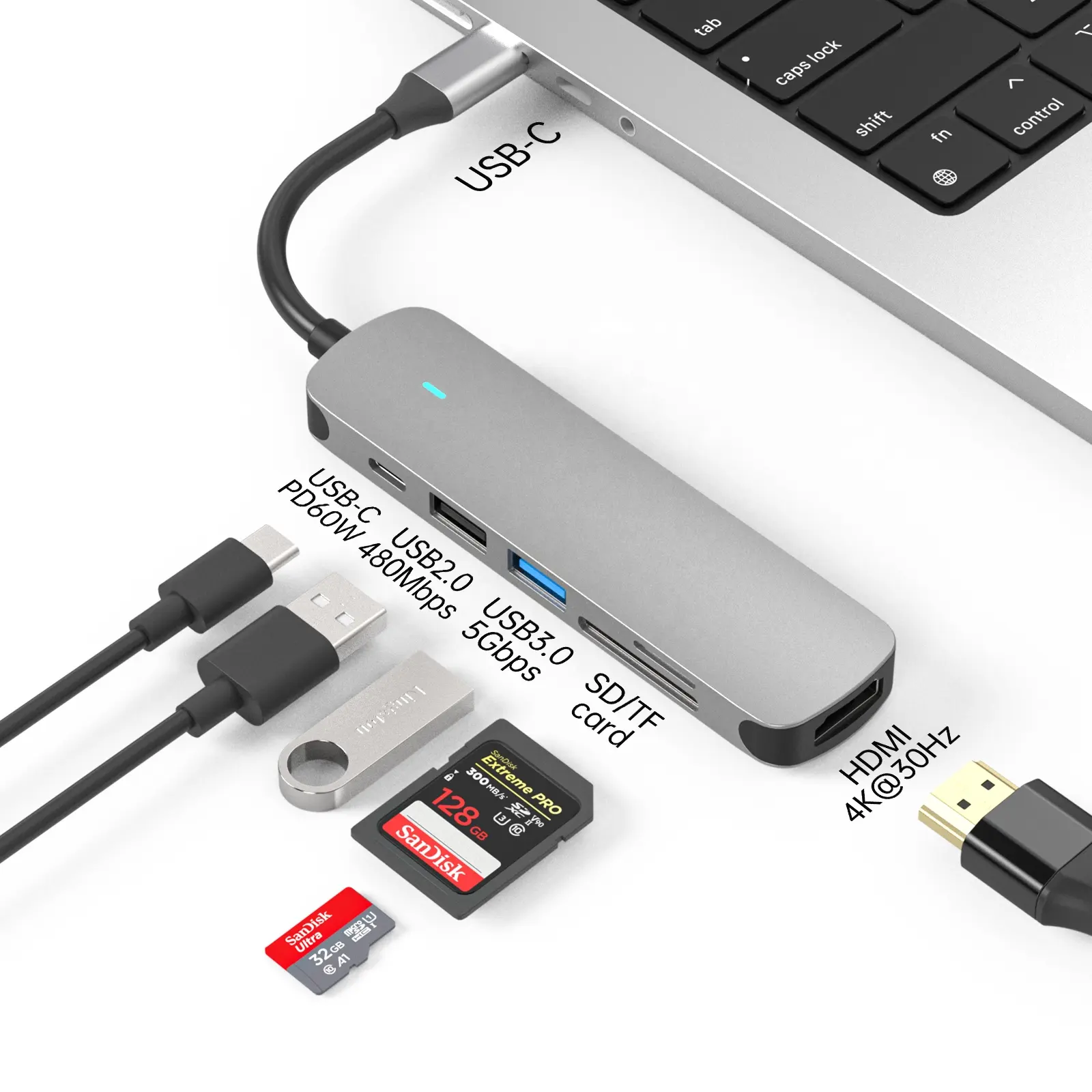 OEM ODM 8 6 in 1 USB C Hub adaptörü 3.0 tip-c PD 4 in 1 Hub 7 Port USB c Hub adaptörü 2.0 Macbook Laptop için yerleştirme istasyonu