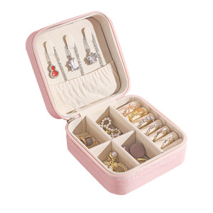 Portable Mini Jewelry <b>Box</b> 9.5cm Solid Color Leather Travel Storage Organizer for <b>Earrings</b> Rings Bracelets Desktop Use - Product Image 5