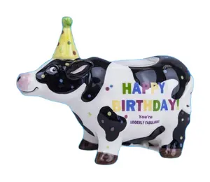 Buon Compleanno mucca divertente animale della resina Supporto di Candela per i regali di partito