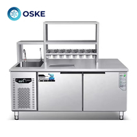 Mesa de Trabajo Refrigerada de Alta Calidad Todo en Uno con Congelador de Una Sola Temperatura, Barra de Agua y Consola para Tiendas de Té de Burbujas