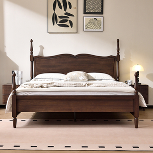Top Selling Customized American Style Solid Wood <b>Bed</b> Frame <b>Double</b> Roman Column Design Classic King Size Bedroom Zy883 Desi - Product Image 2