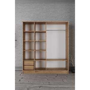 Armoire coulissante moderne autoportante à 11 étagères et 2 tiroirs en pin gris anthracite, gain de place, pour chambre à coucher, pliable - Product Image 6