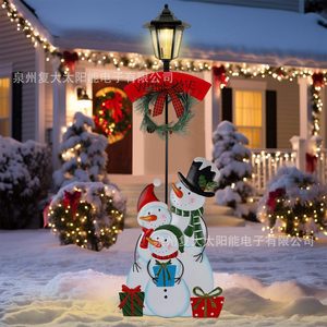 Lumière solaire de Noël en forme de bonhomme de neige avec panneau de bienvenue, décoration extérieure, lampe LED étanche - Product Image 1