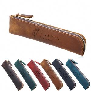 Leather <b>Pen</b> Case with Custom Engraving - Genuine Cowhide Pencil Pouch, Graduation & Birthday Gift for Men and Women - Product Image 1
