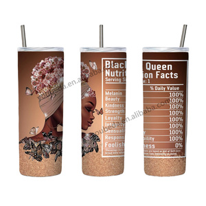Diseño de sublimación personalizado Melanin Made Black Queen Nutrition Facts SS304 flaco 20oz taza de café vaso de pared - Product Image 4