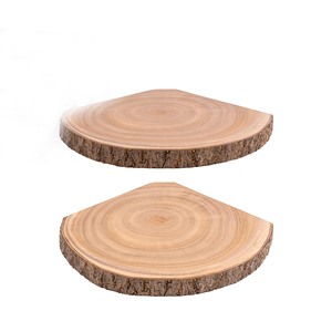 Set di 2 Mensole Angolari Galleggianti <span class=keywords><strong>da</strong></span> Parete in Legno Huashen con Decorazioni in Corteccia, per Esposizione e Stoccaggio - Product Image 1