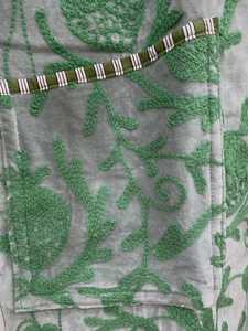 Velvet Suzani Kimono <b>Robe</b> Hand Embroidered Boho <b>Coat</b> Green Floral Festival Jacket Uzbek Belted Kaftan - Product Image 3