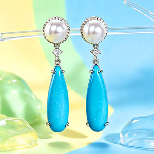 Orecchini Pendenti Vintage Stile Turchese con Perle Finte per Donne, Gioielli Eleganti e alla Moda - Product Image 1